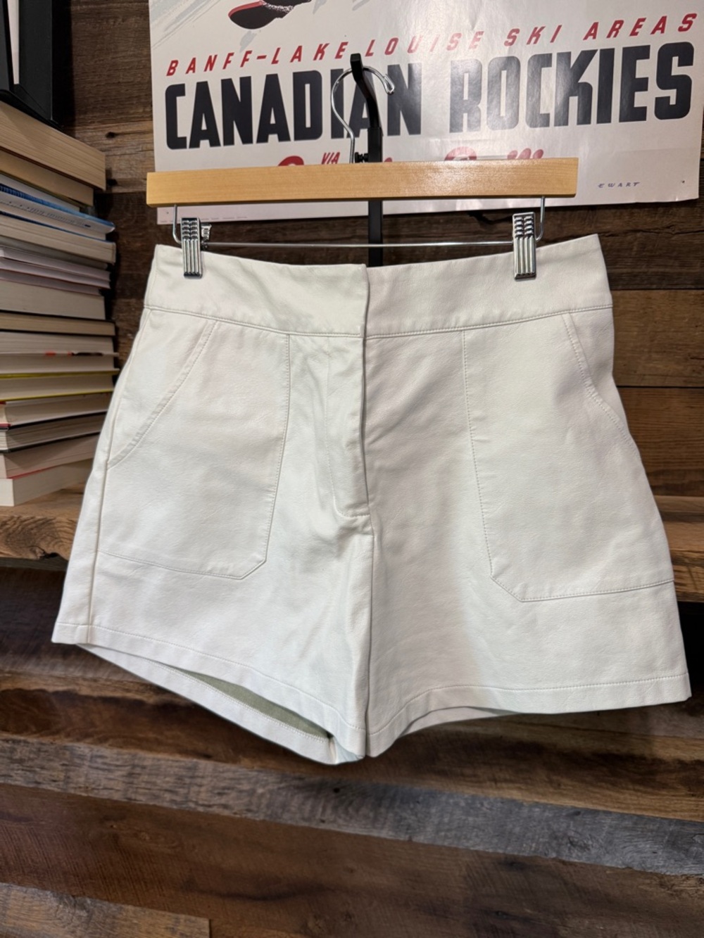 TCEC White High Waist Faux Leather Shorts